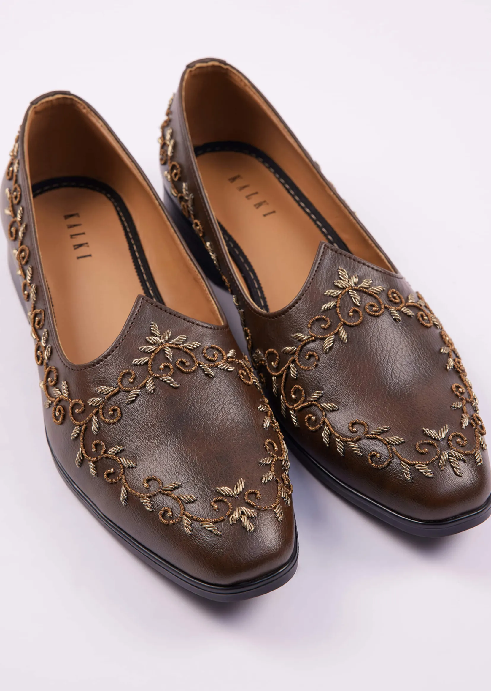 Dark Brown Zardosi Work Juttis For Men