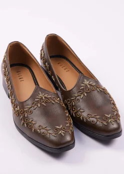 Dark Brown Zardosi Work Juttis For Men