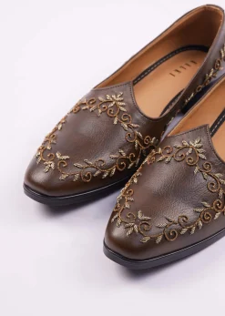 Dark Brown Zardosi Work Juttis For Men