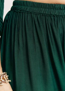 Dark Green Angrakha Kurta Set With Bandhani Dupatta
