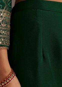 Dark Green Bandhani Zardosi Kurta Sharara Dupatta Set