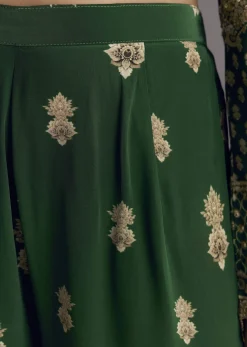 Dark Green Printed Crepe Palazzo Set With Keyhole Neckline