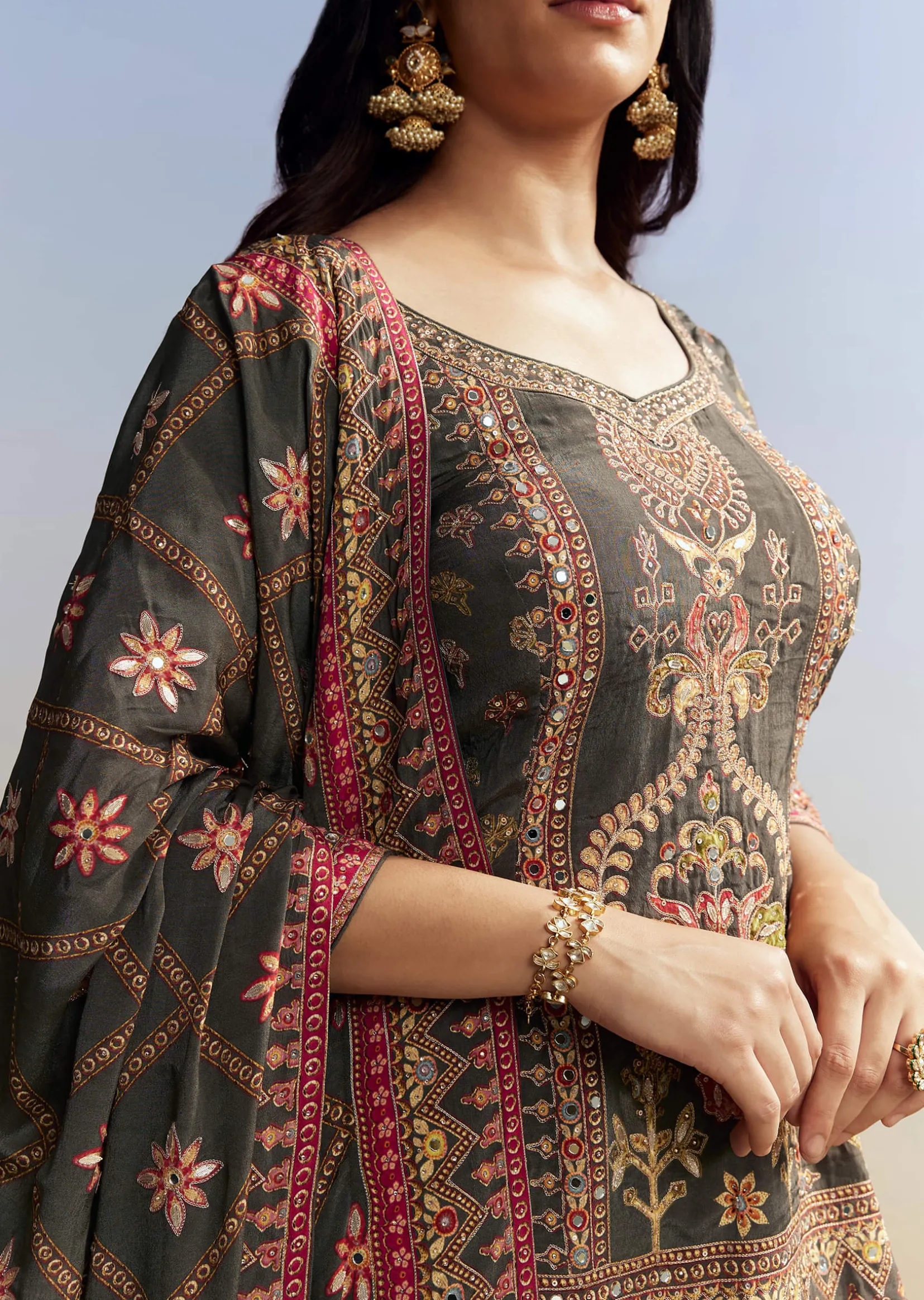 Dark Green Printed Sharara Set