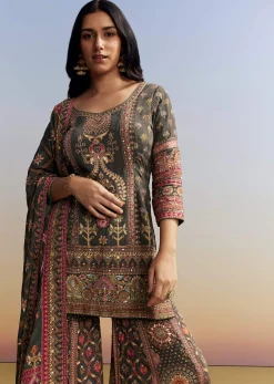 Dark Green Printed Sharara Set