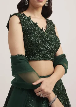 Dark Green Sequin Embellished Lehenga Set