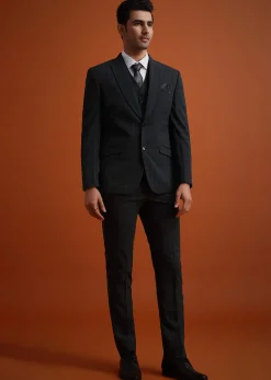 Dark Grey Tuxedo And Pant Set With Checkered Detail
