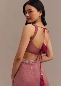 Dark Onion Pink Crushed Tissue Saree With Sequins And Cutdana Embroidery