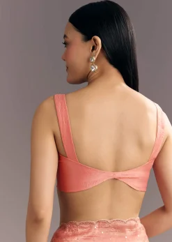 Dark Peach Crushed Tissue Embroidered Saree With Scallop Border