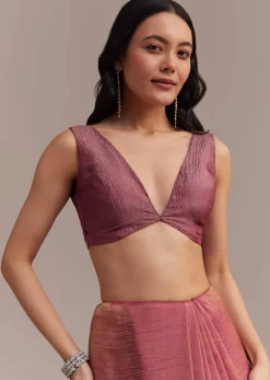Dark Peach Crushed Tissue Saree With Cutdana And Sequins Border