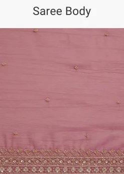 Dark Peach Crushed Tissue Saree With Cutdana And Sequins Border