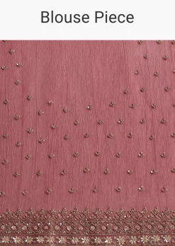 Dark Peach Crushed Tissue Saree With Cutdana And Sequins Border