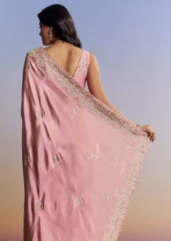 Dark Peach Tissue Saree With Gota Patti Embroidery