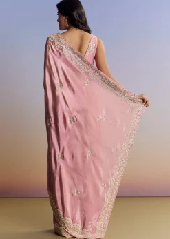 Dark Peach Tissue Saree With Gota Patti Embroidery
