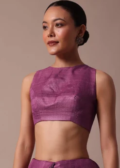 Dark Pink Embroidered Tussar Saree With Unstitched Blouse