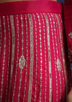 Dark Pink Sequin Embellished Kurta Palazzo Set In Chinon