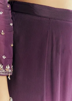 Dark Purple Chinon Sequin Work Kurta Sharara With Dupatta