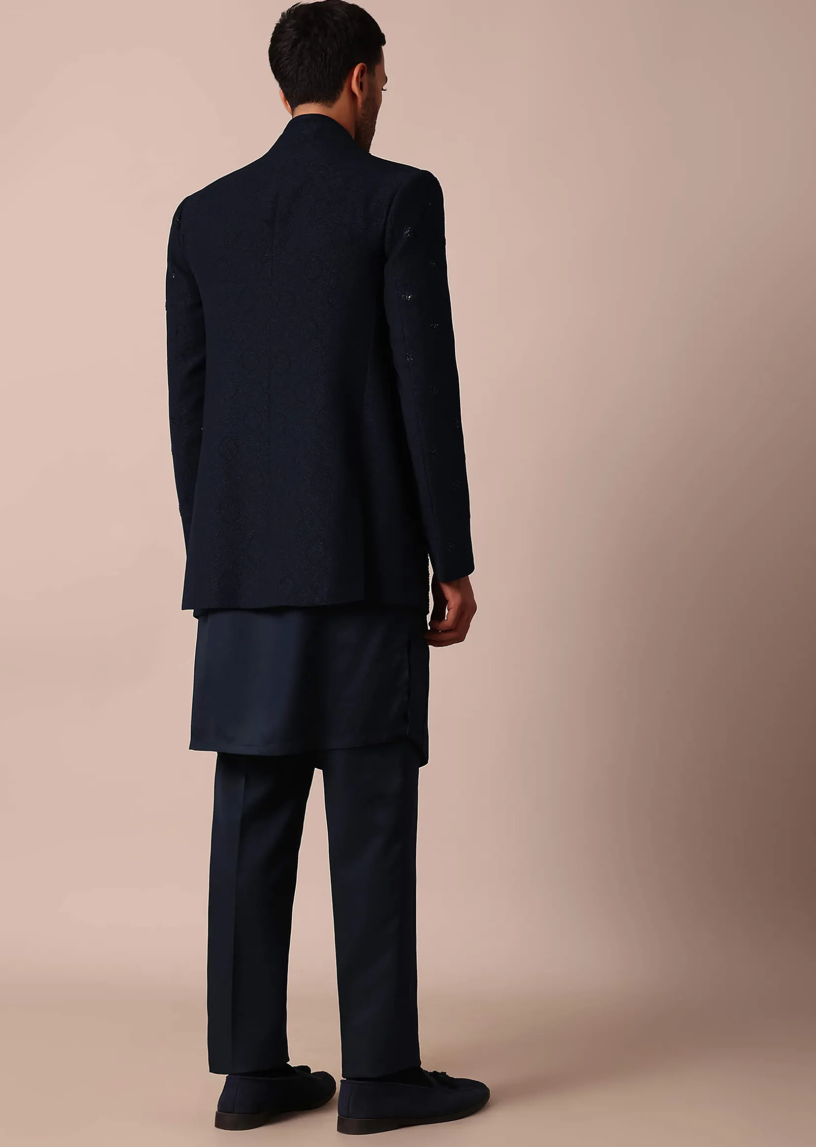 Dashing Blue Jacquard Indowestern For Men