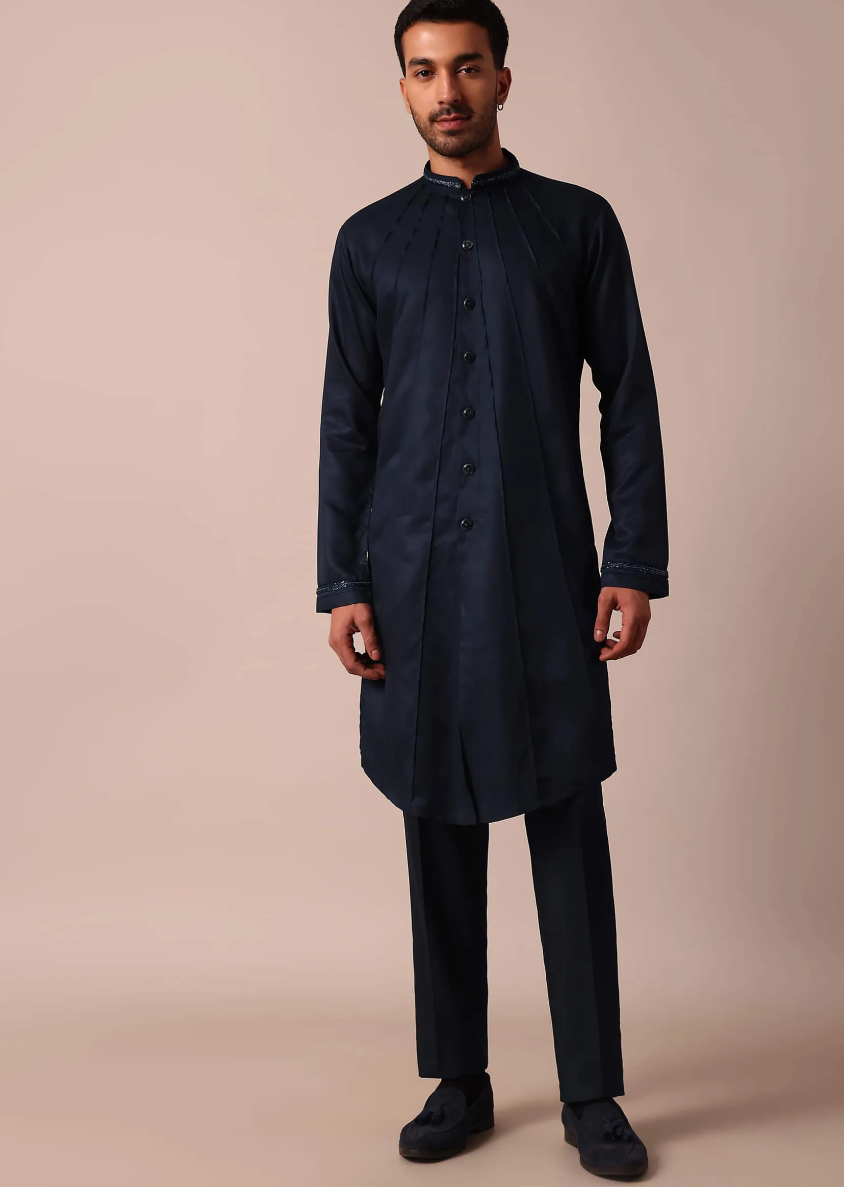 Dashing Blue Jacquard Indowestern For Men