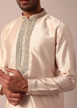 Dazzling Gold Silk Kurta Set For Men