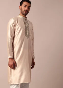 Dazzling Gold Silk Kurta Set For Men