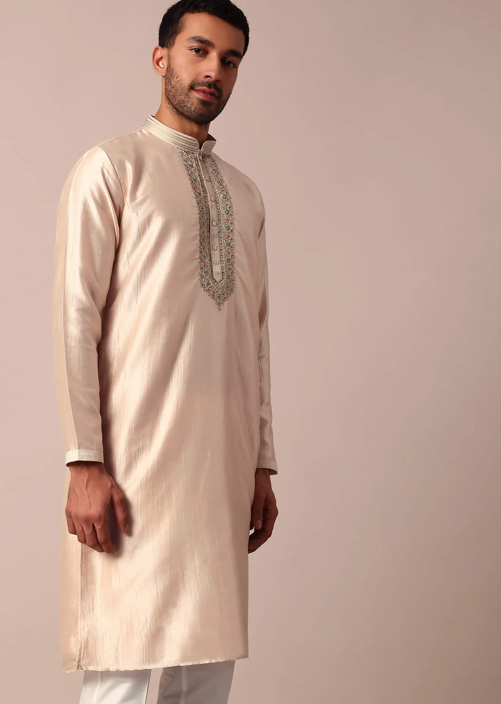 Dazzling Gold Silk Kurta Set For Men