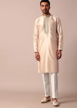 Dazzling Gold Silk Kurta Set For Men