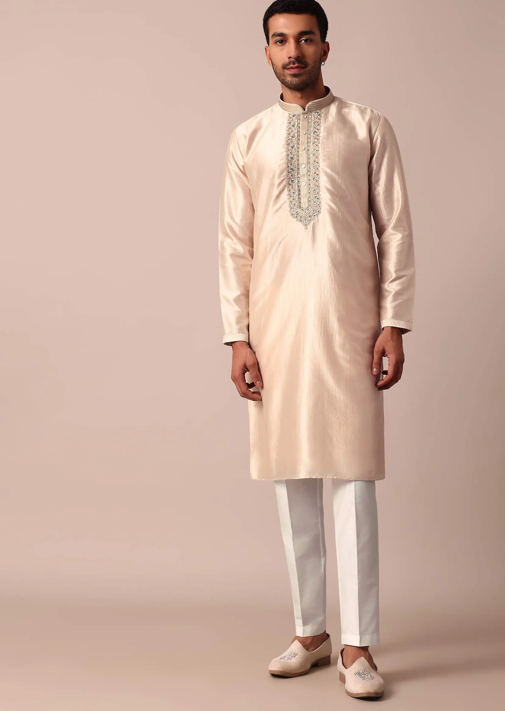 Dazzling Gold Silk Kurta Set For Men