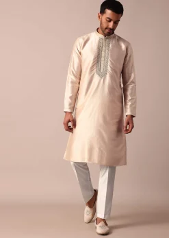 Dazzling Gold Silk Kurta Set For Men
