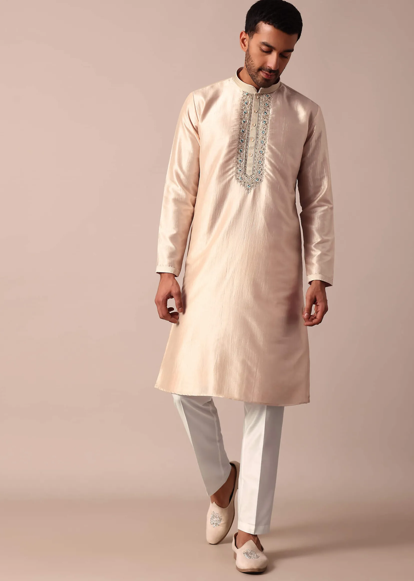 Dazzling Gold Silk Kurta Set For Men