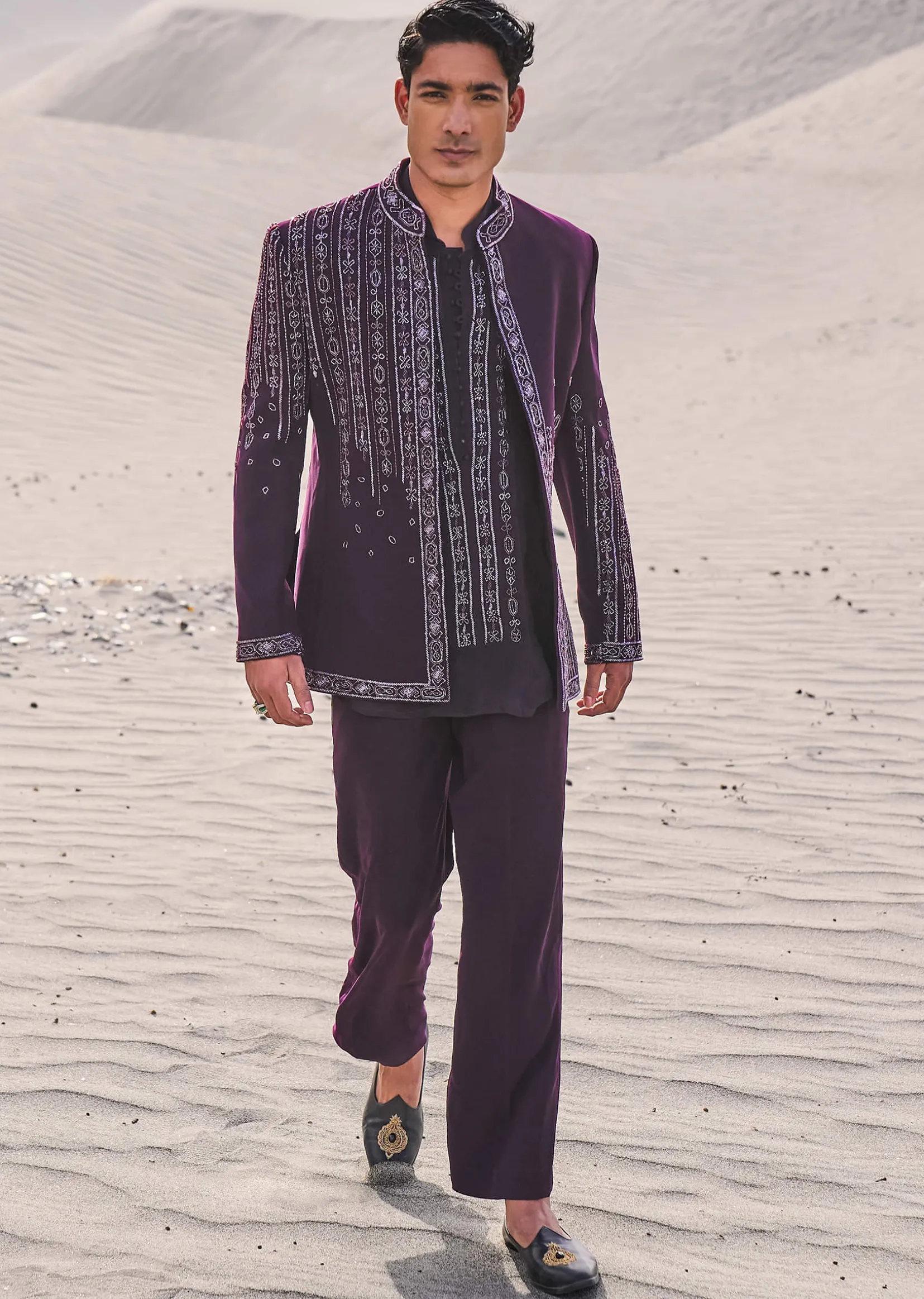 Deep Purple Embroidered Jodhpuri Suit