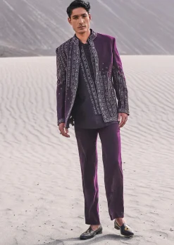 Deep Purple Embroidered Jodhpuri Suit