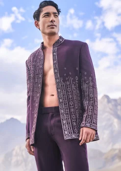Deep Purple Embroidered Jodhpuri Suit