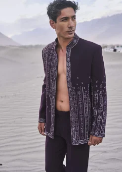 Deep Purple Embroidered Jodhpuri Suit