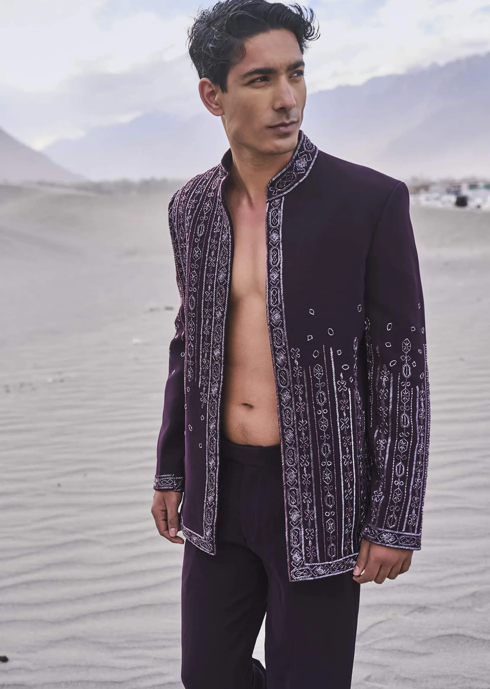 Deep Purple Embroidered Jodhpuri Suit