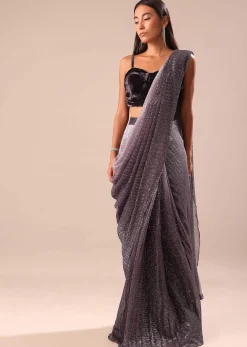 Deep Purple Ombre Shimmer Saree
