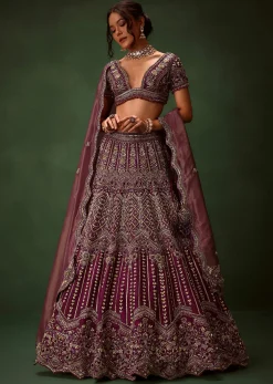 Deep Purple Raw Silk Lehenga Set