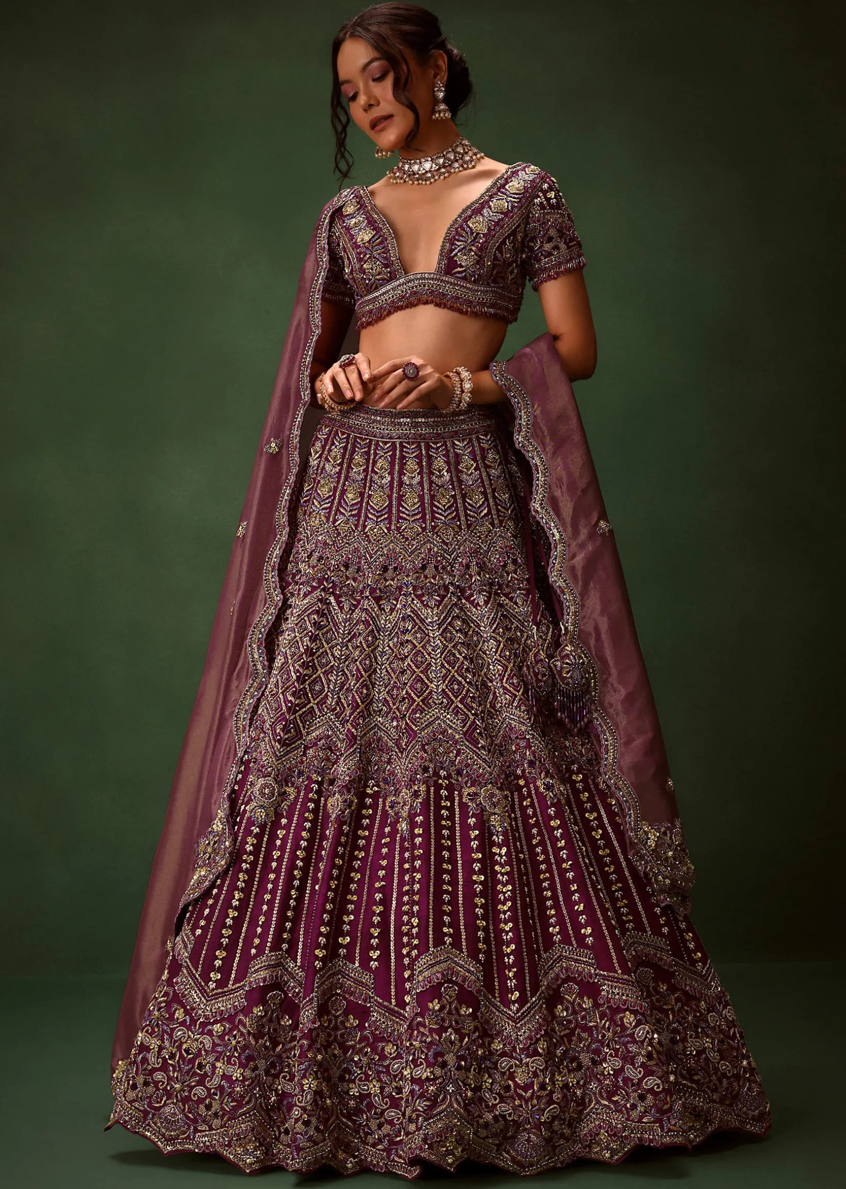 Deep Purple Raw Silk Lehenga Set