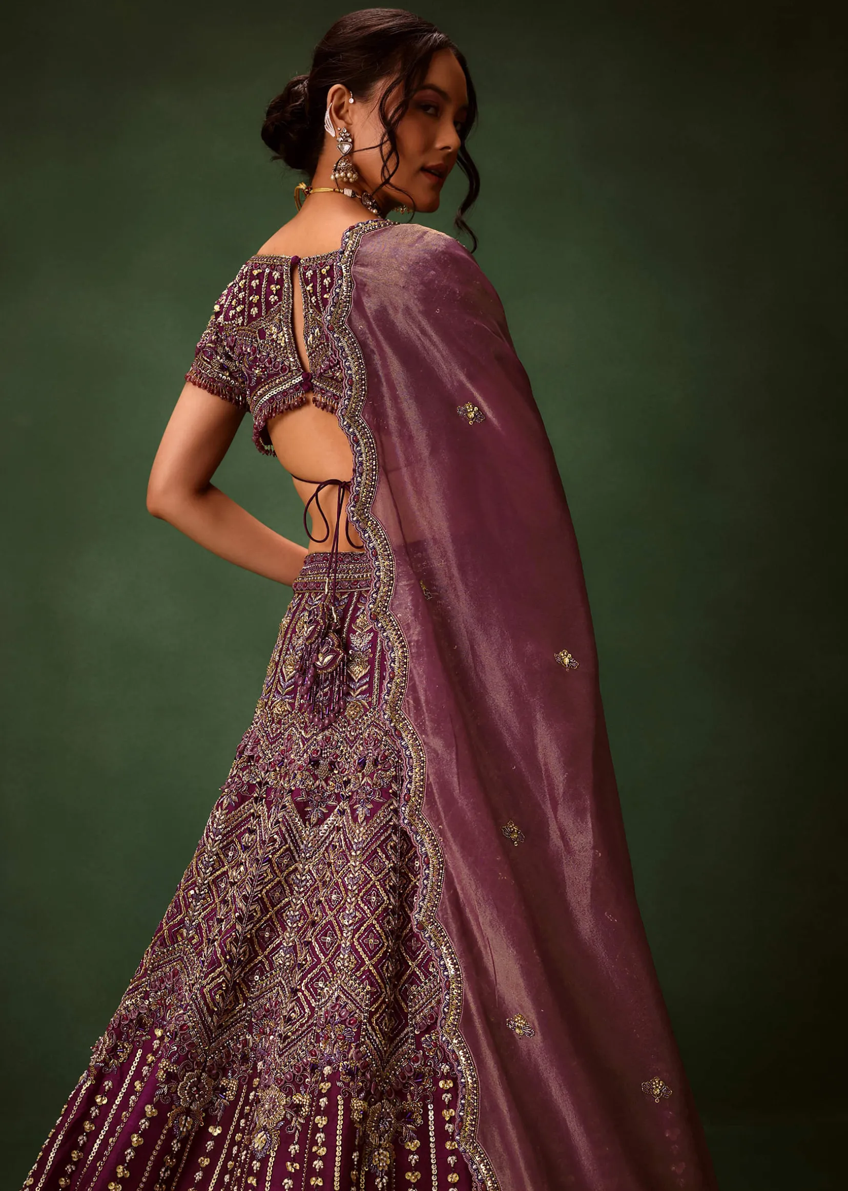 Deep Purple Raw Silk Lehenga Set