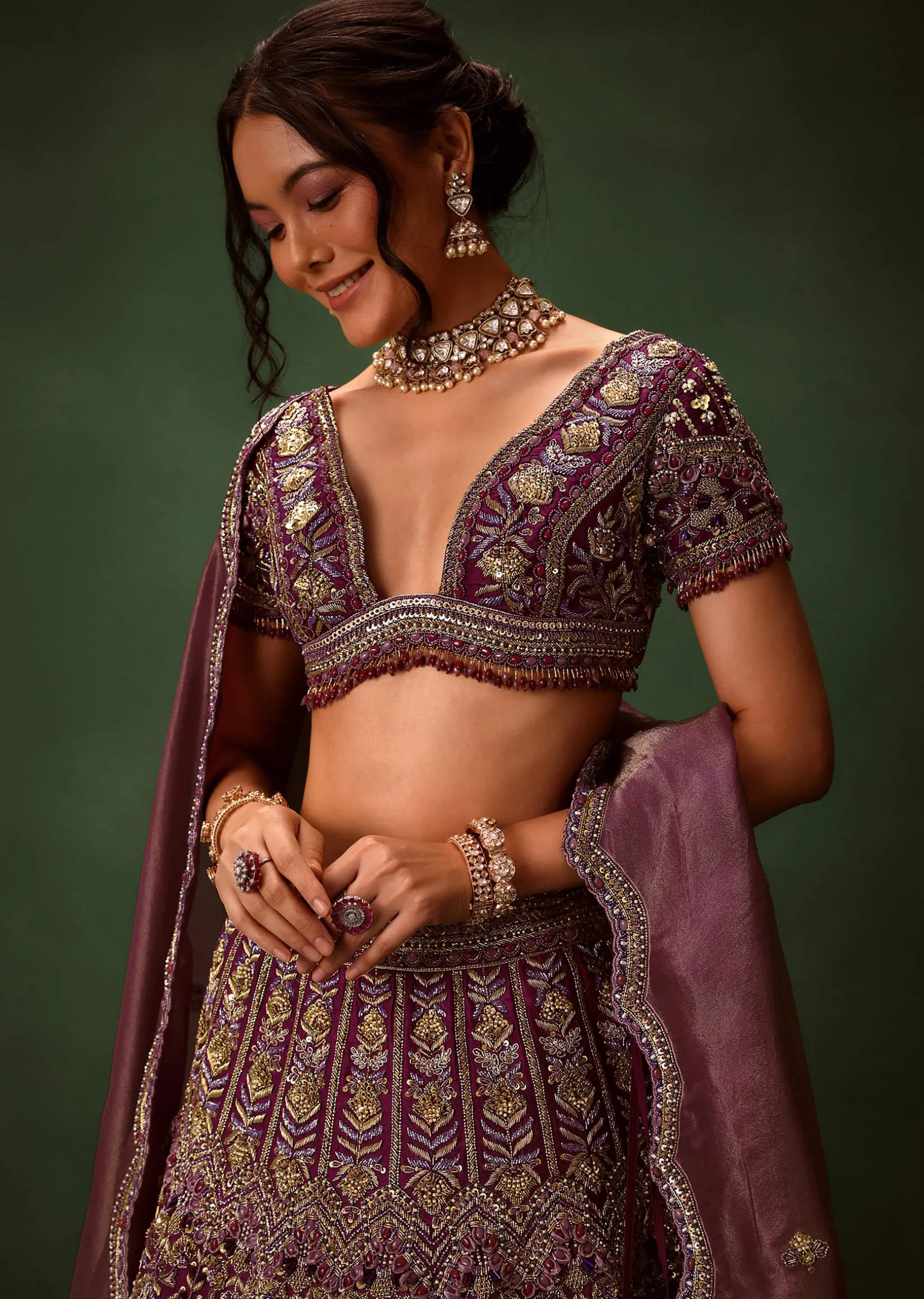 Deep Purple Raw Silk Lehenga Set