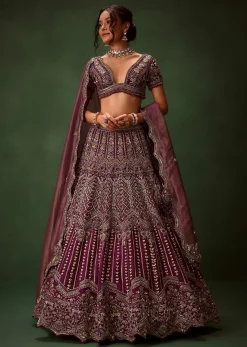 Deep Purple Raw Silk Lehenga Set