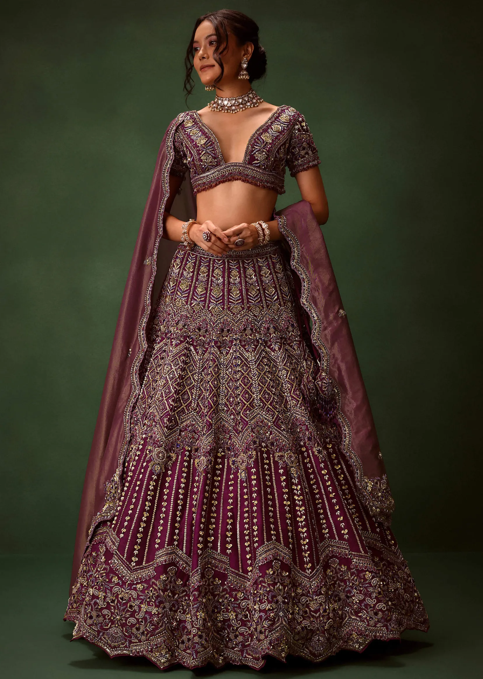 Deep Purple Raw Silk Lehenga Set