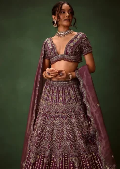 Deep Purple Raw Silk Lehenga Set