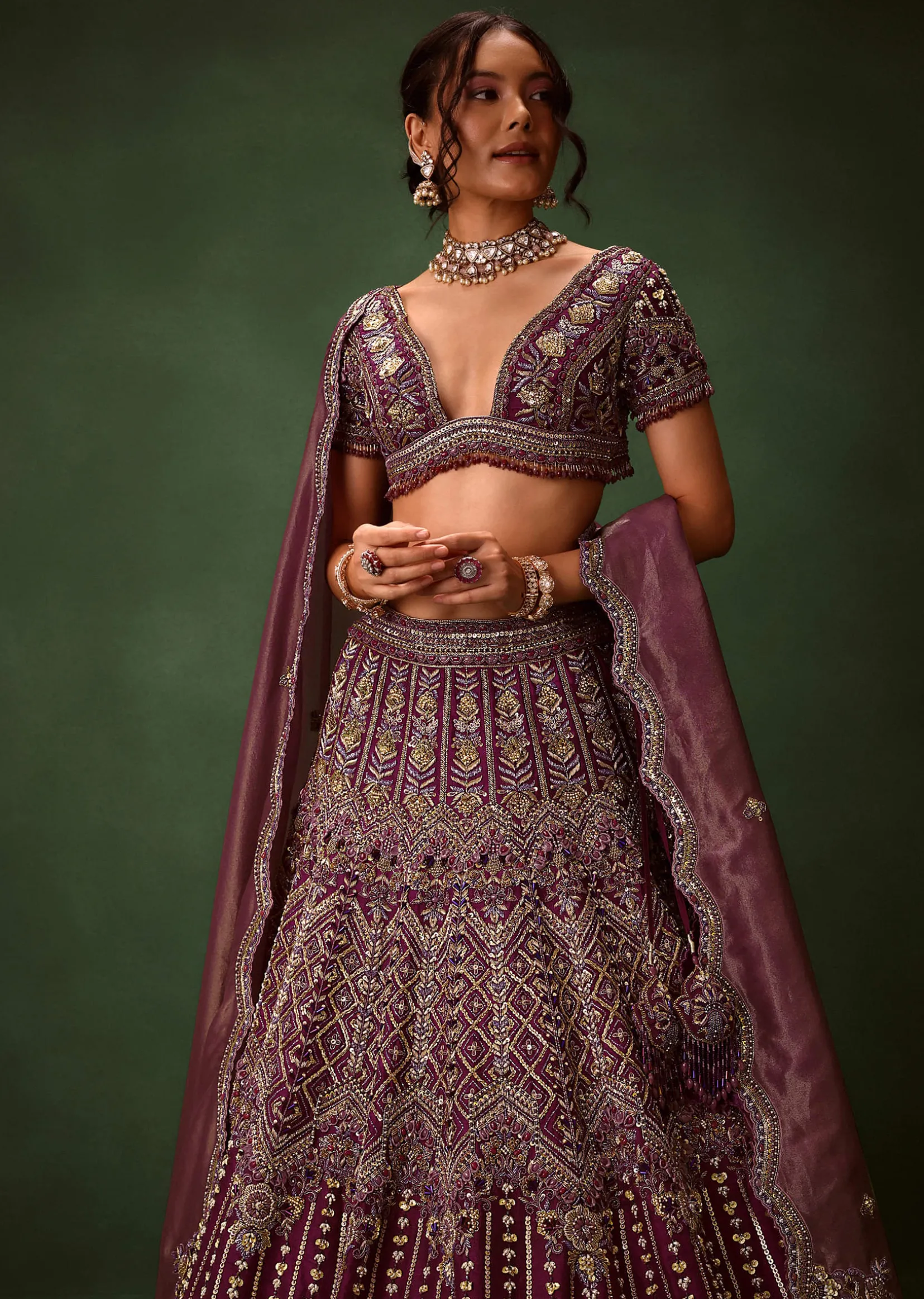 Deep Purple Raw Silk Lehenga Set