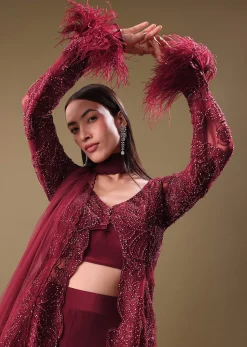Deep Red Crepe Sharara And Blouse Set