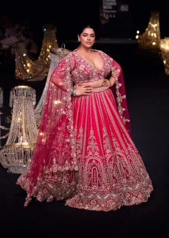 Deep Red Raw Silk Zardosi And Aari Work Lehenga Set With Dupatta