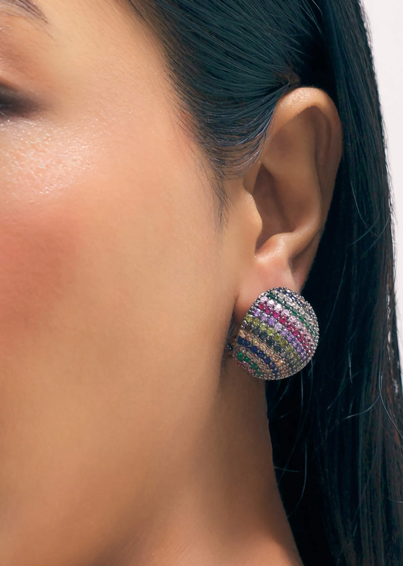 Diamond Studs With Multicolour Stone In Mix Metal