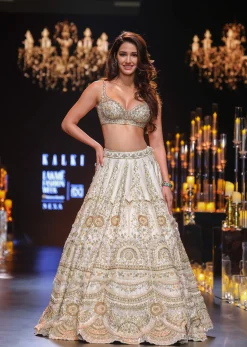 Disha Patani In Peach Lehenga Set with Pearl Butti Embroidery And 3D Flowers