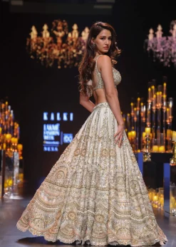 Disha Patani In Peach Lehenga Set with Pearl Butti Embroidery And 3D Flowers