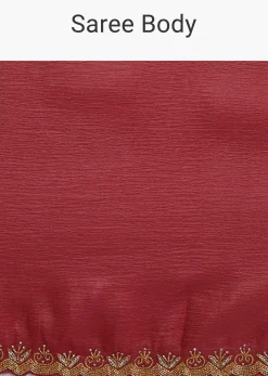 Dusky Brown Crushed Tissue Saree With Stones Cutdana Embroidered Scallop Border