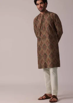 Dusky Brown Festive Silk Kurta Set For Men